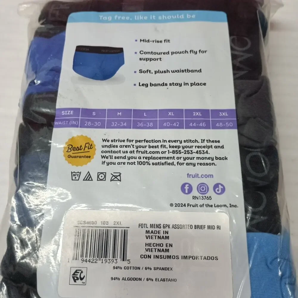 Fruit of the Loom Men's Assorted‎ Fashion Mid-rise Briefs Size 2XL 44-46 In